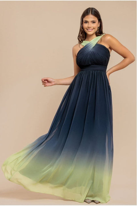 Ombre Cross Front Pleated Maxi Dress - Lime Ombre by Goddiva