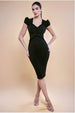 Cap Sleeve Frill Edge Midi Dress - Black by Goddiva