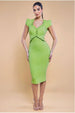 Cap Sleeve Frill Edge Midi Dress - Lime Green by Goddiva