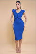 Cap Sleeve Frill Edge Midi Dress - Royal Blue by Goddiva