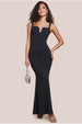 Embellished Diamante Trim Square Neck Scuba Maxi Dress - Black by Goddiva