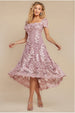 Scalloped Neck Embroidered Lace High Low Midi Dress - Pink by Goddiva