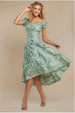 Scalloped Neck Embroidered Lace High Low Midi Dress - Sage Green by Goddiva