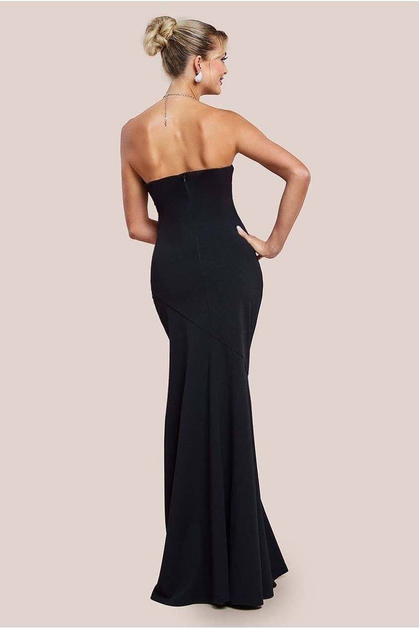 Scuba Crepe Bandeau Maxi With Diamante Necklace - Black DR4271