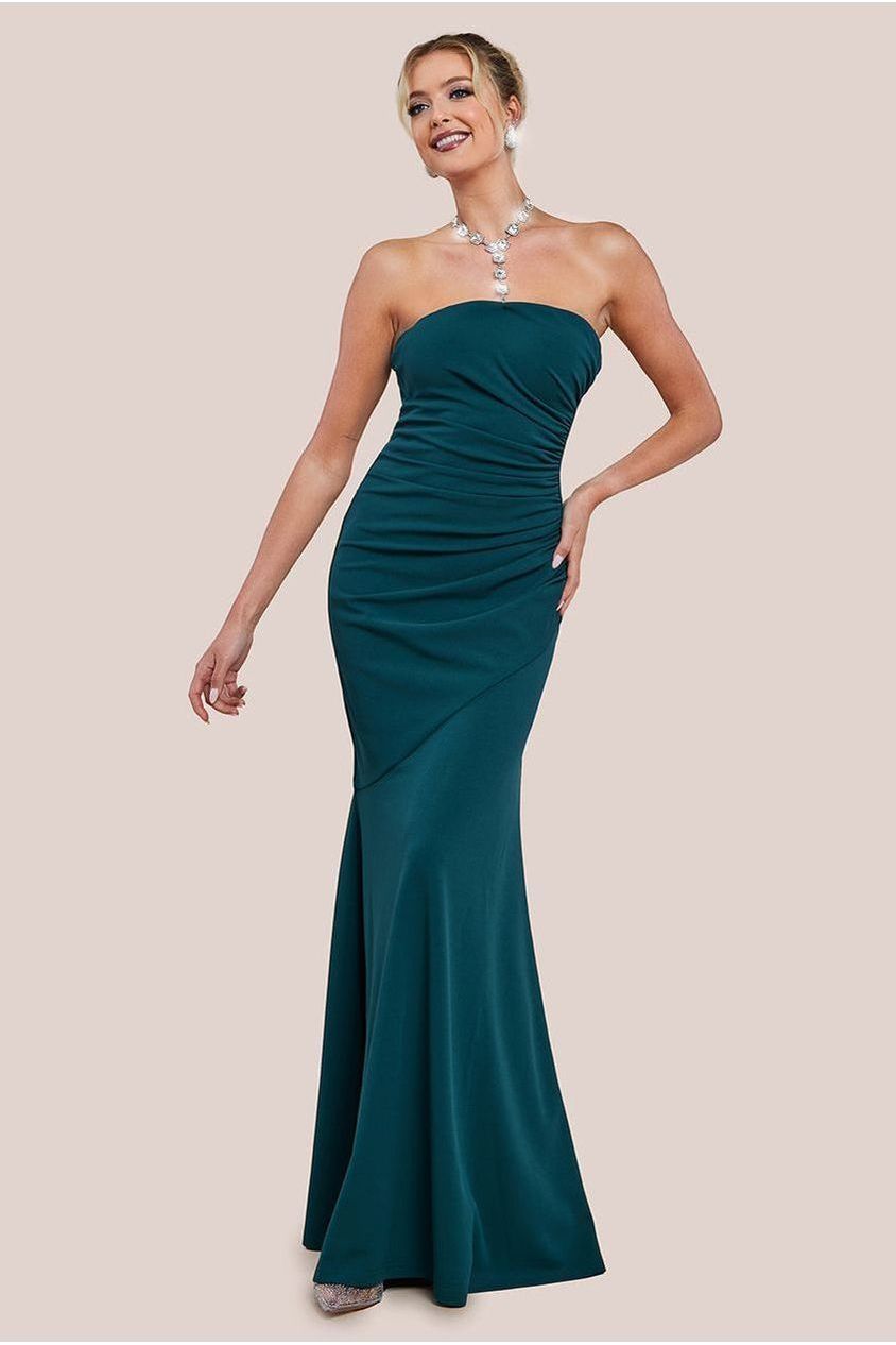 Scuba Crepe Bandeau Maxi With Diamante Necklace - Emerald Green DR4271
