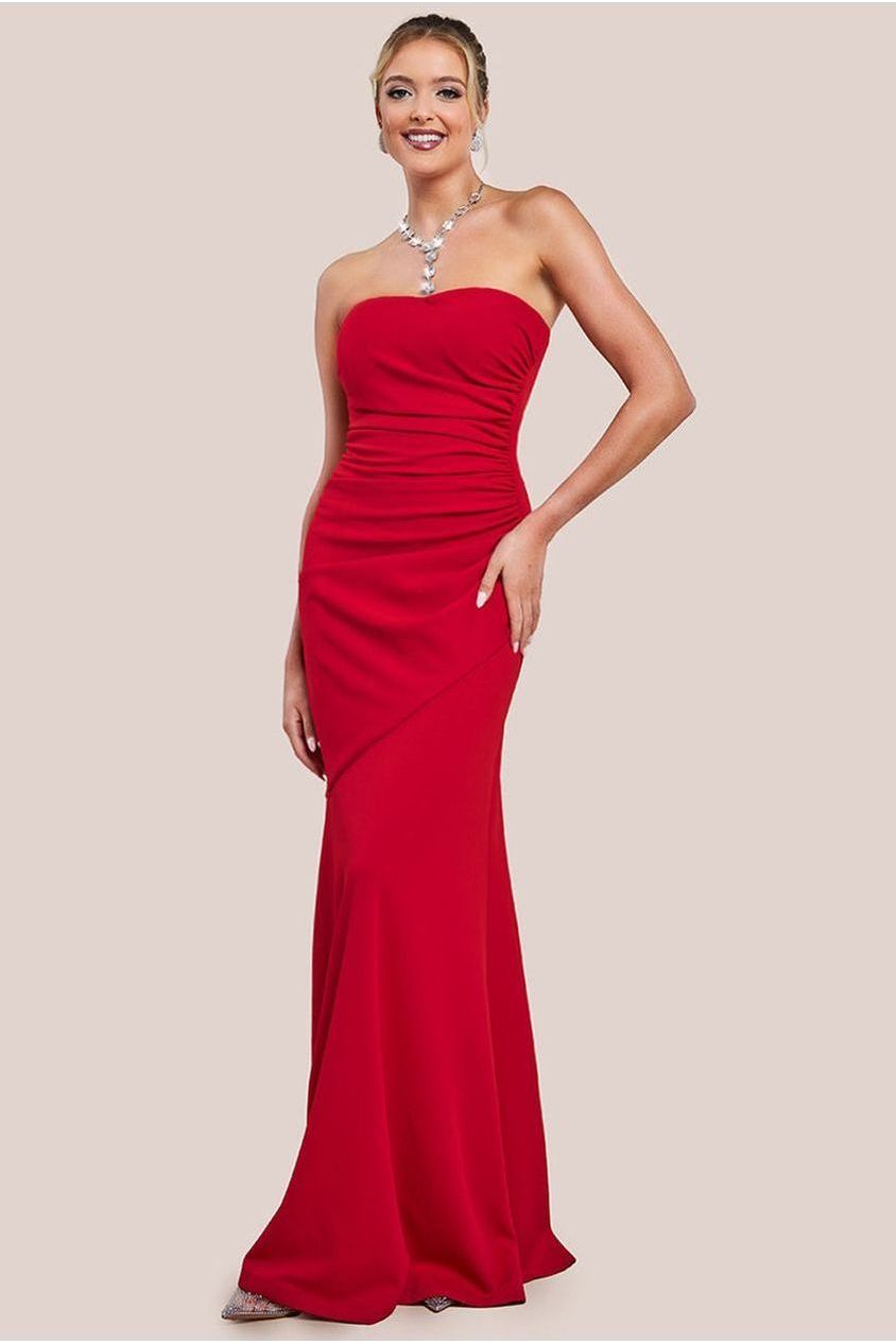 Scuba Crepe Bandeau Maxi With Diamante Necklace - Red DR4271