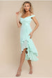 Pleated Bardot High Low Tier Chiffon Midaxi Dress - Mint Green by Goddiva