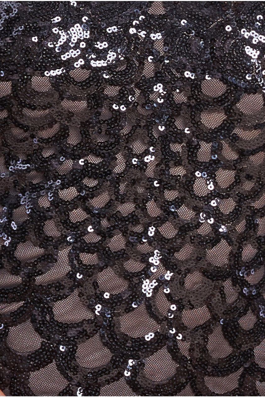 Diamante Strap Fish Scale Sequin Maxi Dress - Black DR4276