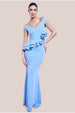 Scuba Crepe Rose Frill Maxi Dress - Cornflower Blue by Goddiva
