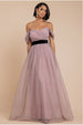Dobby Mesh Off The Shoulder Princess Maxi Dress - Blush by Goddiva