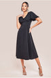 Flare Sleeve Frill Edge Midi Dress - Black by Goddiva