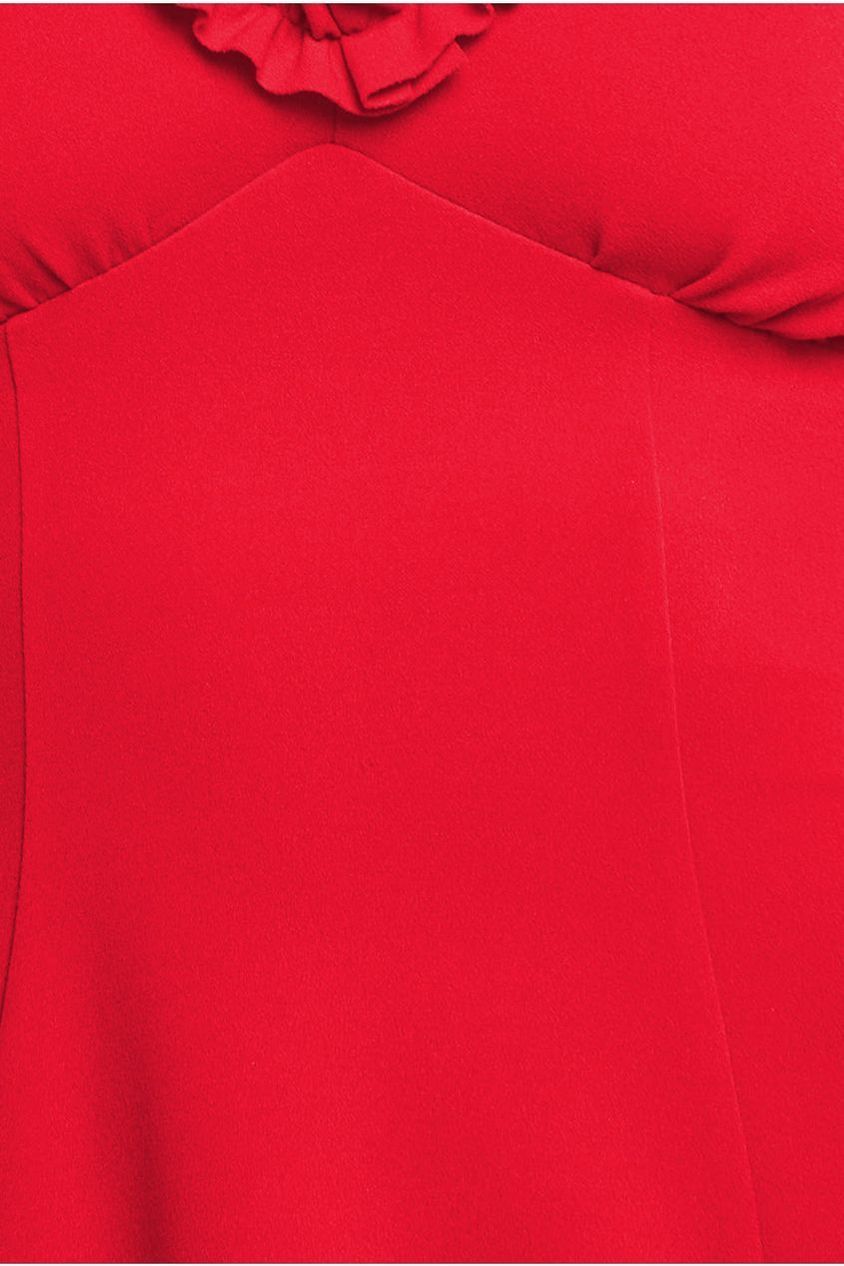 Flare Sleeve Frill Edge Midi Dress - Red DR4313