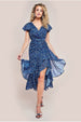 Printed Wrap High And Low Midaxi Dress - Navy by Goddiva
