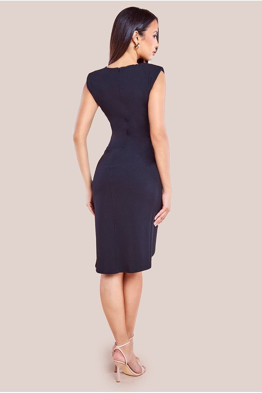 Sleeveless Asymmetric Wrap Midi Dress - Black DR4322