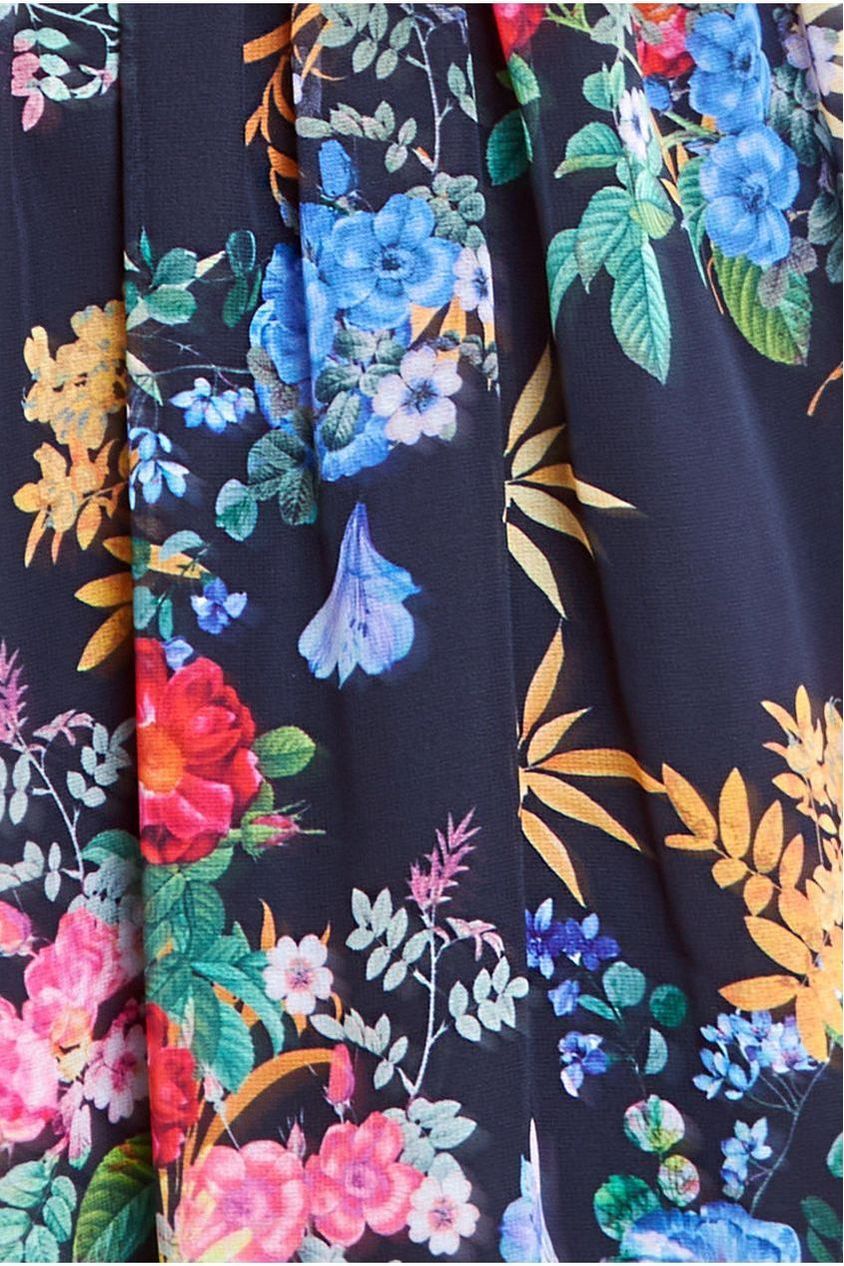 Chiffon Wrap Border Floral Print Midi Dress - Black DR4333