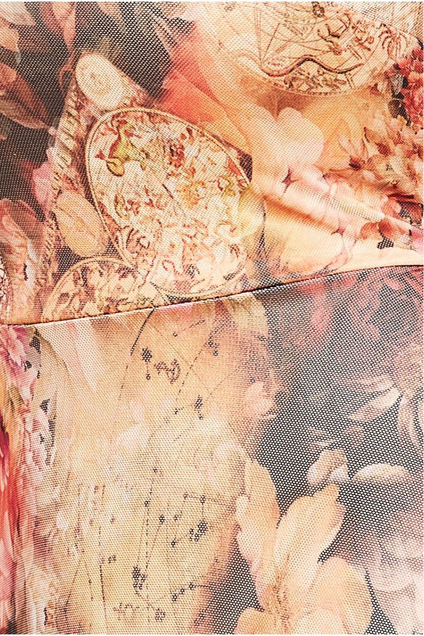 Printed Soft Mesh A-Line Maxi Dress - Orange DR4363