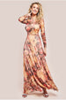 Printed Soft Mesh A-Line Maxi Dress - Orange by Goddiva