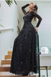 Hotfix Diamante Mesh A-Line Long Sleeve Maxi Dress - Black by Goddiva