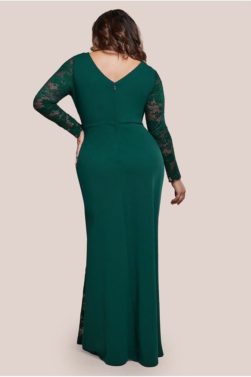 Scuba & Lace Wrap Maxi Dress - Emerald DR4366PLUS