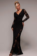 Scuba & Lace Wrap Maxi Dress - Black by Goddiva