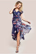 Floral Wrap High And Low Midaxi Dress - Navy by Goddiva