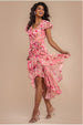 Floral Wrap High And Low Midaxi Dress - Pink by Goddiva