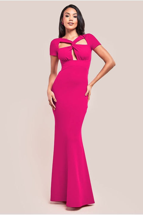 Scuba Crepe Twist Cutout Maxi Dress - Hot Pink by Goddiva
