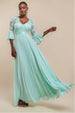 Scalloped Lace Bodice Pleated Chiffon A Line Maxi Dress - Mint Green by Goddiva