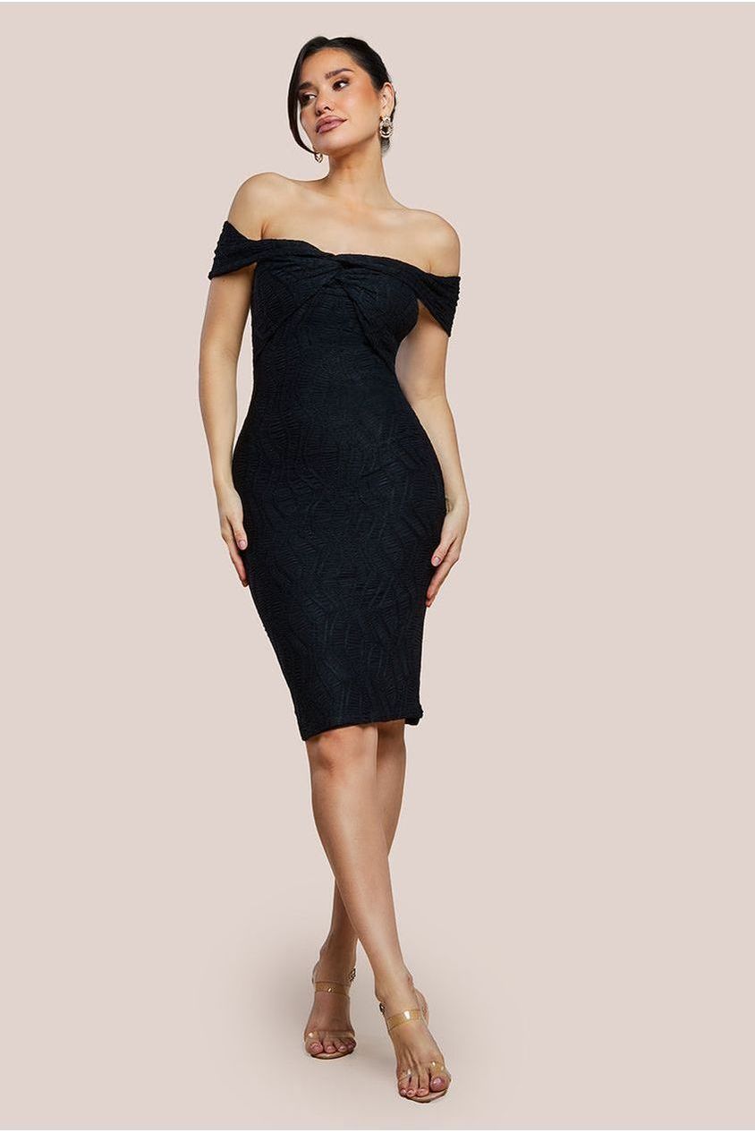 Front Knot Twist  Midi Dress - Black DR4409