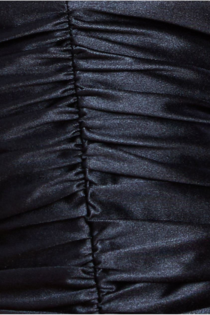 Multi-Tied Satin Gathered Ring Maxi Dress - Black DR4417