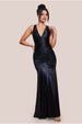 Multi-Tied Satin Gathered Ring Maxi Dress - Black by Goddiva