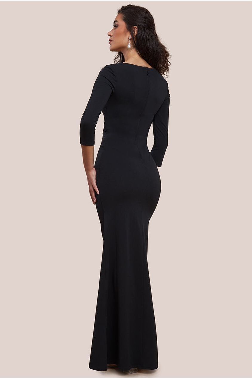 Asymmetric Neck Diamante Embellished Maxi Dress - Black DR4421