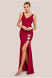 Diamante Brooch Thigh Split Mermaid Maxi Dress - Wine by Goddiva