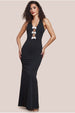 Embellished Diamante Bow Mermaid Halter Neck Maxi Dress - Black by Goddiva