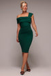 Scuba Crepe Pleated Drop Shoulder Midi Dress - Emerald Green by Goddiva