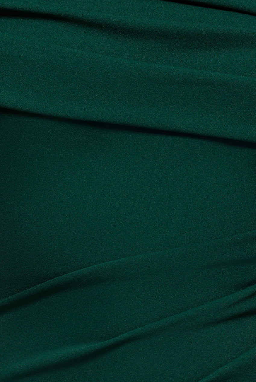 Scuba Crepe Pleated Drop Shoulder Midi Dress - Emerald Green DR4490