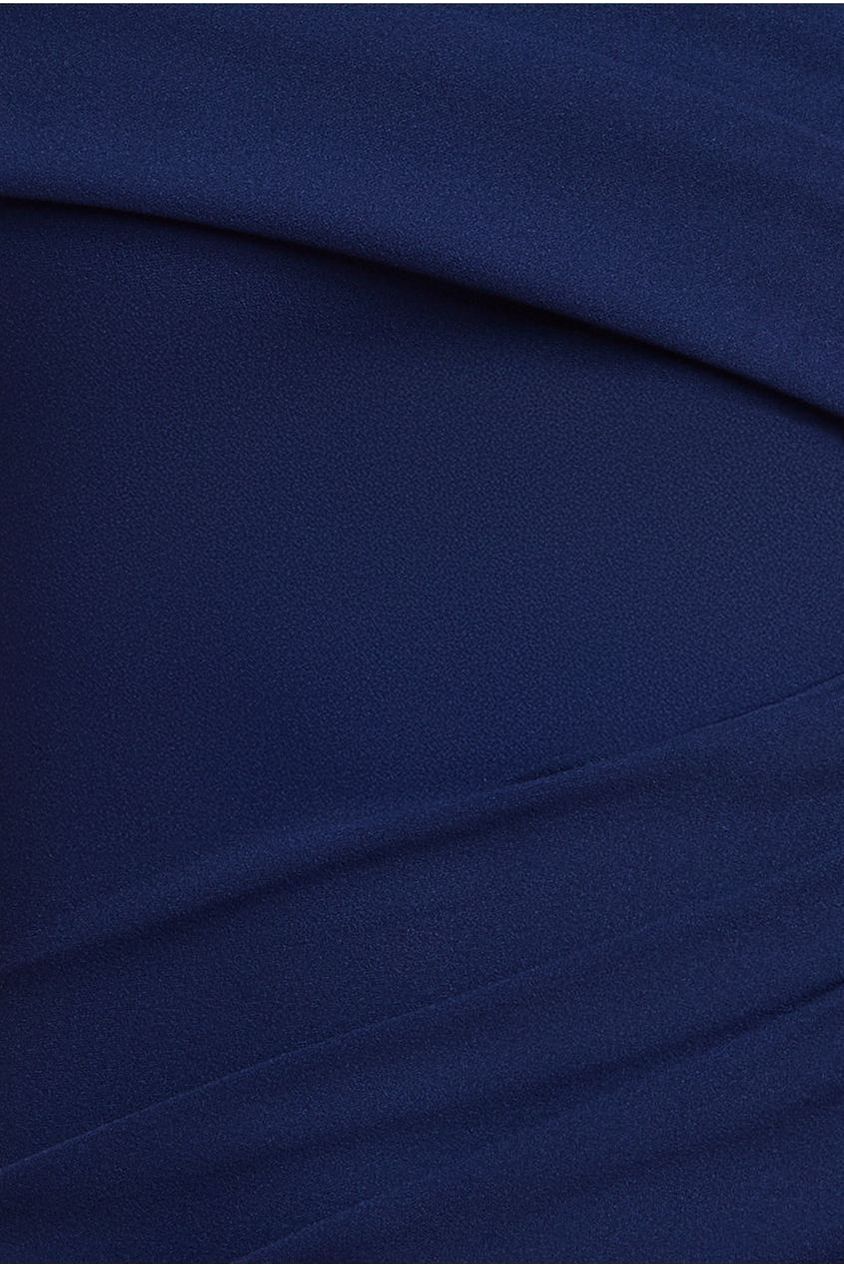 Scuba Crepe Pleated Drop Shoulder Midi Dress - Navy Blue DR4490
