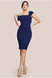 Scuba Crepe Pleated Drop Shoulder Midi Dress - Navy Blue by Goddiva