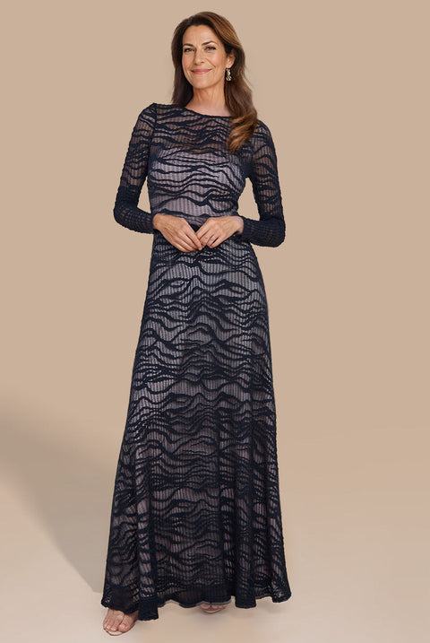 Geo Wave Flare Skirt Long Sleeve Maxi Dress - Black by Goddiva