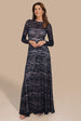 Geo Wave Flare Skirt Long Sleeve Maxi Dress - Black by Goddiva