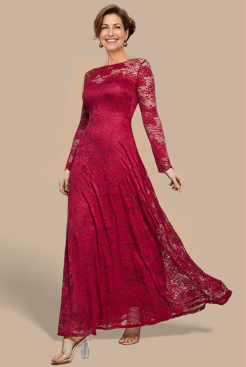 Scalloped Lace A-Line Maxi Dress - Wine by Goddiva