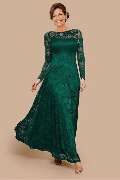 Scalloped Lace A-Line Maxi Dress - Emerald Green by Goddiva