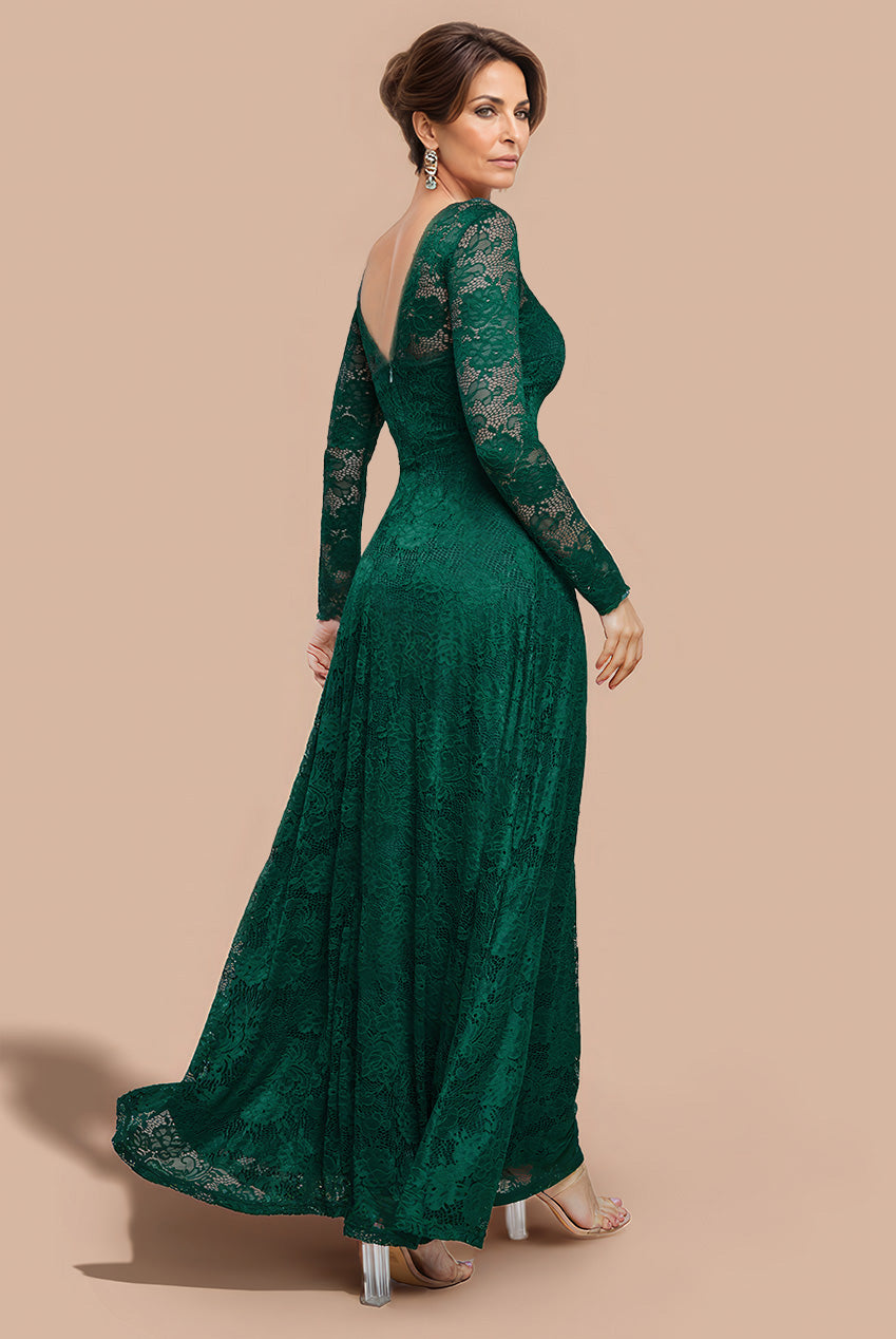Scalloped Lace A-Line Maxi Dress - Emerald Green DR4496M