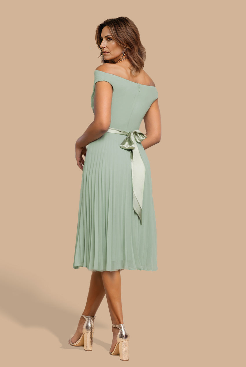 Cowl Neck Pleated A-Line Chiffon Midi Dress - Sage Green DR4501M