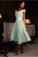 Cowl Neck Pleated A-Line Chiffon Midi Dress - Sage Green by Goddiva