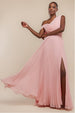 Cowl Neck One Shoulder A Line Chiffon Maxi Dress - Blush Pink by Goddiva