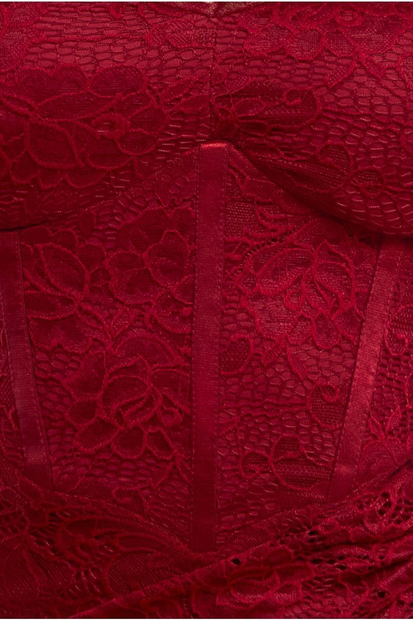 Scalloped Lace Corset Bodice Maxi Dress - Wine DR4519