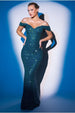Off The Shoulder Sequin Wing Maxi - Emerald Green by Goddiva