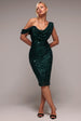 Sequin Cowl One Shoulder Midi Dress - Emerald Green by Goddiva