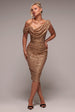 Sequin Cowl One Shoulder Midi Dress - Gold by Goddiva